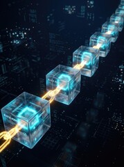 Obraz premium A digital rendering showcases a chain of interconnected blockchain blocks.