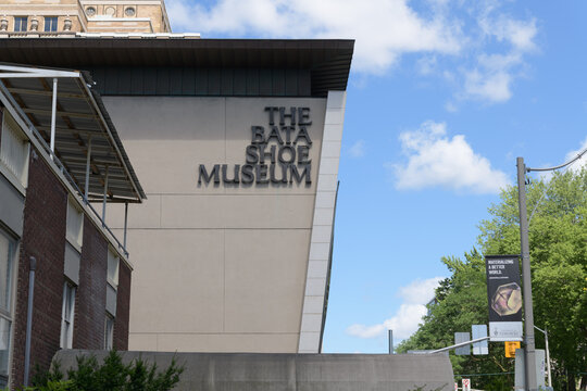 south elevation sign outside Bata Shoe Museum (327 Bloor St W) viewed from St George St, Toronto