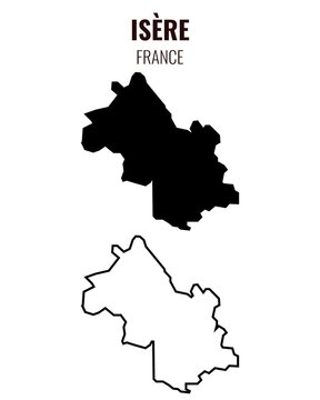 Isere map vector illustration set, French department silhouette and outline map