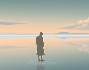 Fototapeta premium water mirror, emotional reflection, visual depth, mirror water, reflective surface, tranquil water, surreal reflection, emotional landscape, calm atmosphere, peaceful scenery, abstract nature, dreamy 
