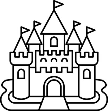 medieval castle with moat water clipart vector outline