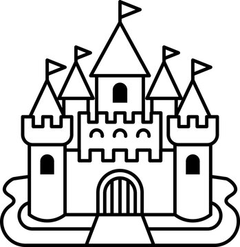 medieval castle with moat water clipart vector outline
