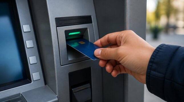 Person using credit card at ATM.