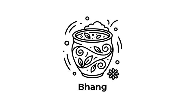 Minimal Bhang Festival Icon Black Line Art Indian Holi Beverage Vector