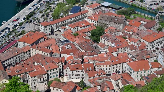 Aerial view of the old town of Kotor in Montenegro