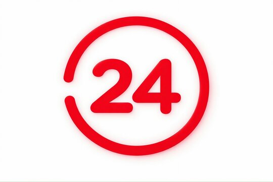 Bold red circular number twenty four icon with arrow