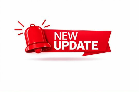 Red alert bell with new update announcement banner graphic