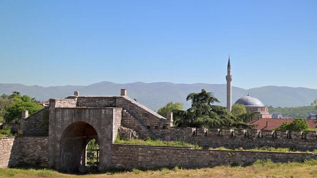 Fortress walls and Mustafa Pasha Mosque in Skopje, Macedonia