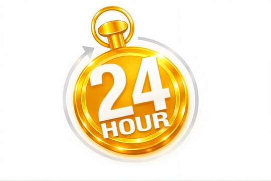 Bright golden 24 hour clock icon with loop top