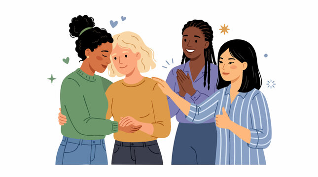 Diverse group of women friends sharing a moment of support and happiness, celebrating unity and connection