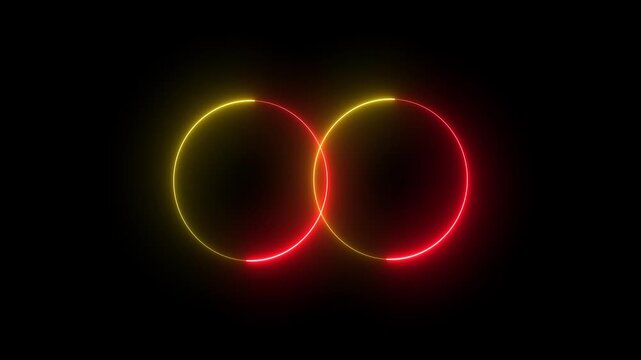 Abstract glowing neon circles linked in infinity shape on black background