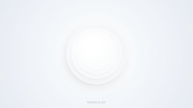 Minimalist clean white abstract background with subtle 3D animation motion loop, bright soft studio lighting, smooth corporate aesthetic for video presentations and modern graphic backdrop.