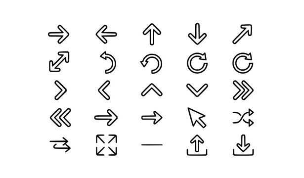 Minimal Navigation Arrow Icons &ndash; Outline Flat Vector Illustration