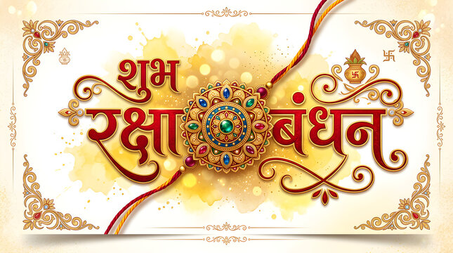 Raksha bandhan greeting card design with traditional rakhi and floral elements