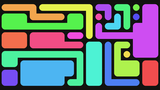Abstract Colorful Rounded Geometric Maze Pattern on Dark Grid Background