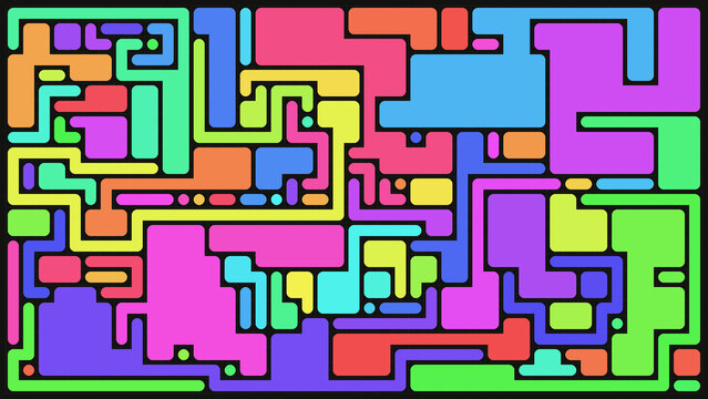 Abstract Colorful Rounded Geometric Maze Pattern on Dark Grid Background