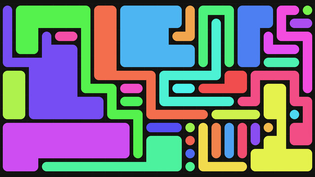 Abstract Colorful Rounded Geometric Maze Pattern on Dark Grid Background