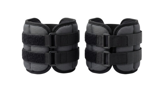 Adjustable ankle weights for fitness training, pair of grey wrist weights with velcro straps, weighted leg bands for home workout and resistance exercise