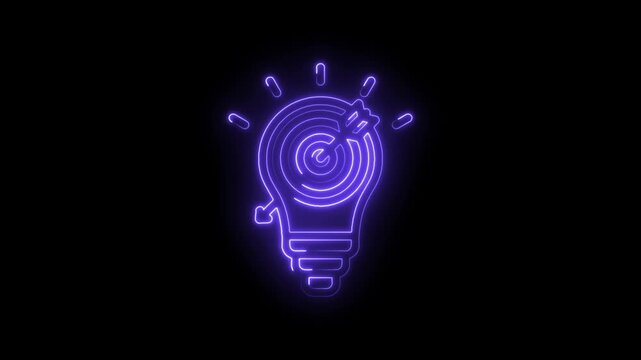 Neon light bulb with target and arrow inside symbolizing idea generation innovation strategy... icon