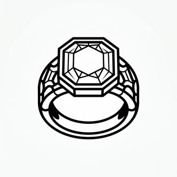 Vintage Diamond Ring Line Art Vector Jewelry Icon for Wedding and Luxury Design