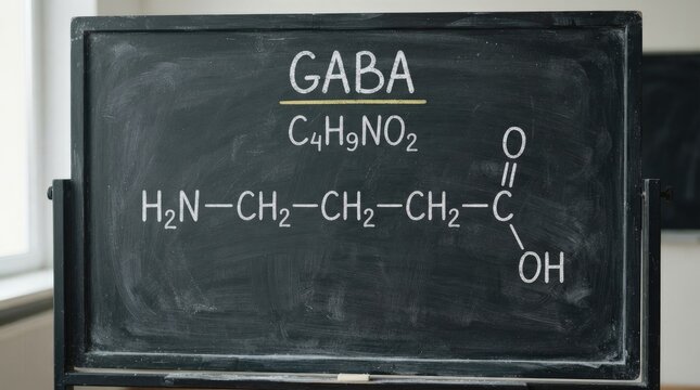 Educational blackboard displaying the chemical structure of gaba neurotransmitter for world mental health day to promote awareness about brain chemistry and human emotional well being