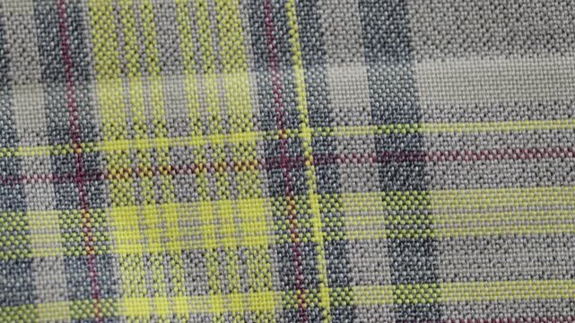 Colorful plaid fabric patterns close up in different angles