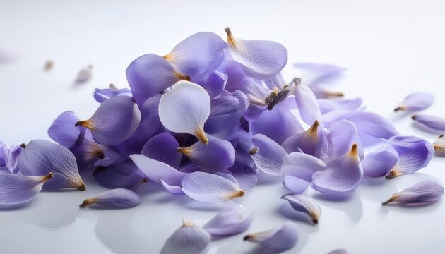 Soft Lavender Flower Petals Gently Falling Against A Clean White Background