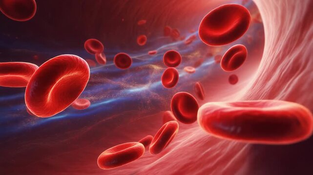 Smooth flowing red blood cells animation inside vibrant artery for medical and health visualization