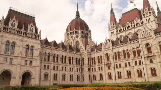 Parliament facade from the square Budapest Hungary sunny summer day