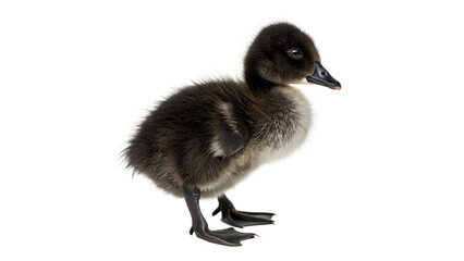 Small wild cute black duckling baby bird duck fauna isolated on transparent background © Aleksandr