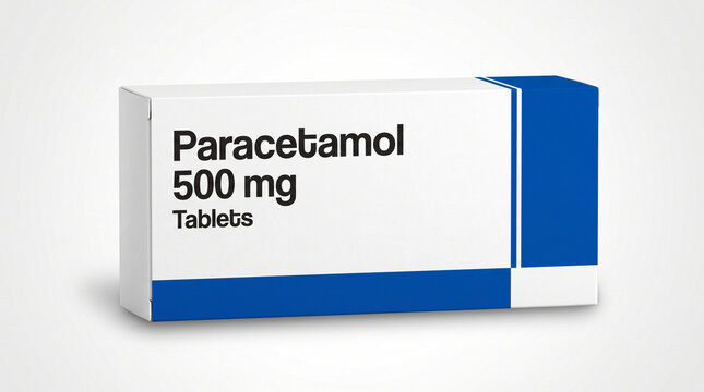 White Paracetamol 500 mg medicine cardboard box packaging isolated on background