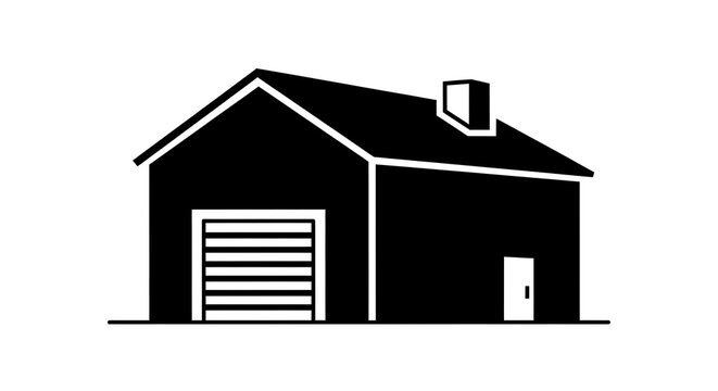 Garage icon silhouette. Black building graphic for storage or parking facility.