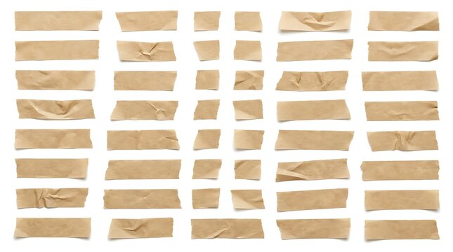 Set of Torn Brown Kraft Paper Tape Strips on White
