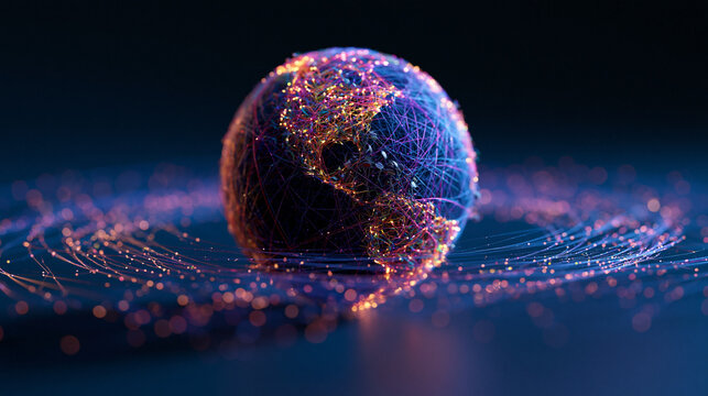 Digital Glowing Globe with Global Data Network and Fiber Optics