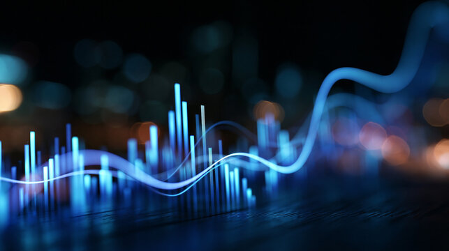 Financial Stock Market Chart with Glowing Blue Graphs