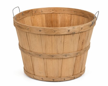 Empty wooden barrel isolated on white background. Rustic oak cask for storage, decor, or brewing use.