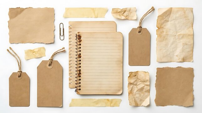 Flat Lay Collection of Vintage Paper Stationery and Tags