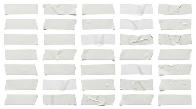Collection of White Adhesive Tape Strips on White Background