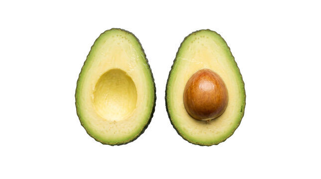 Fresh halved avocado with pit on a transparent background PNG image
