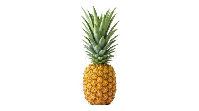 Whole ripe pineapple with green leaves on a transparent background PNG image