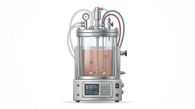 Laboratory bioreactor vessel isolated on white. Industrial fermenter for biotech research.