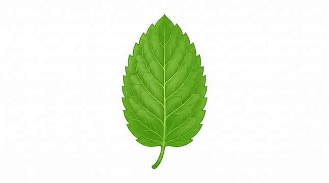 Vector illustration of a bright green mint leaf with serrated edges and clear veins. Clean design on white background. Symbol for freshness, health, and nature.
