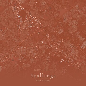 Terracotta Map of Stallings, United States | Warm Earth Tone Wall Art