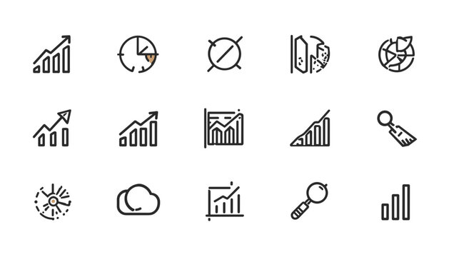 Set of thin line icons for business data analysis and charts