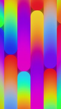 Vertical format of futuristic seamless loop animation with colorful neon capsule bars moving up and down, digital audio visualizer backdrop 3d render