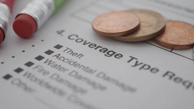 Coverage type selection and coins on a document