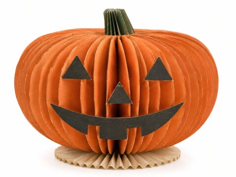 Halloween pumpkin jack-o-lantern with carved smiling face. Classic autumn harvest decoration for festive fall celebrations and spooky events.