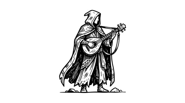 Fantasy Bard Playing Lute Isolated