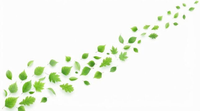 Abstract background featuring a swirling trail of fresh green leaves isolated on a white backdrop for concepts related to world mental health day awareness