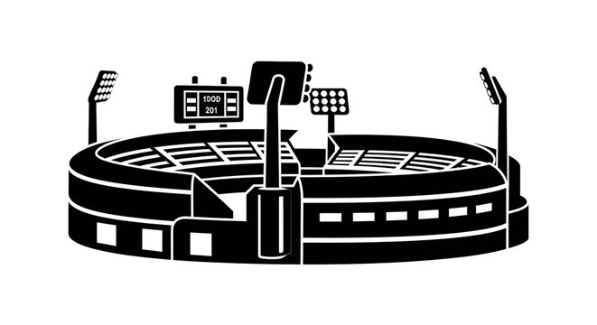 Stadium icon silhouette. Black sports arena graphic for event design.